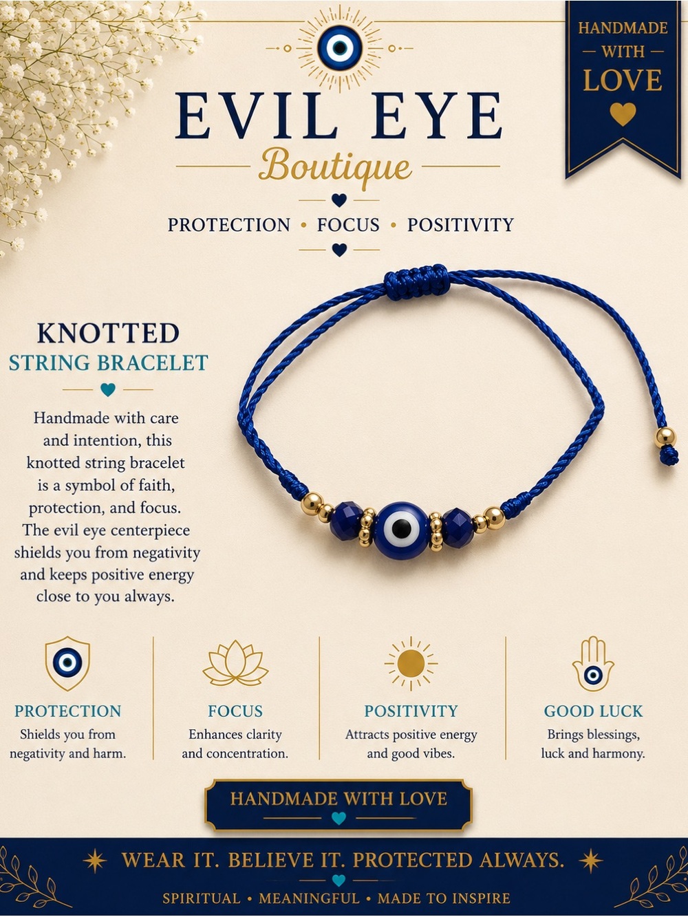 Evil Eye Boutique Knotted String Bracelet - Blue